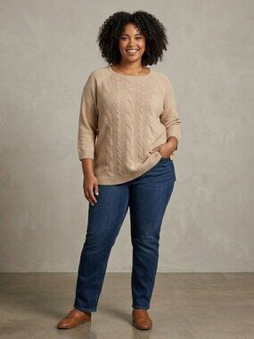 NEW Cyrus Cable Knit Sweater Womens 3X Tan Plus Stretch Soft Casual Neutral J16